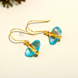 Offre Spéciale 925 Sterling Silver Oval Brillant Cut Blue Topaz Gemstone Design Fine Jewelry Drop Boucles d'oreilles Cadeau élégant pour femme - Product Image 1