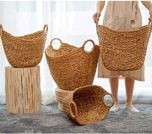 Fabricante de Vietnam, cesta de almacenamiento de jacinto de agua, cesta de paja para la colada, almacenamiento tejido a mano con asas, cesta hecha a mano para el hogar - Product Image 3