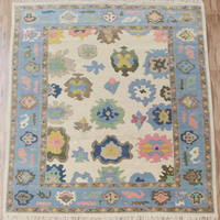 Tapis Oushak en laine noué à la main de qualité supérieure, écologique, antidérapant, lavable, moderne, à poils bouclés, couleur unie, doux et confortable en coton