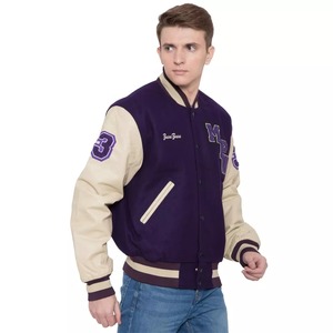 Chaqueta Letterman azul y blanca con parche de logotipo bordado blanco Chaqueta con Letterman de alta calidad/Chaqueta de tamaño y color personalizado Ma - Product Image 3