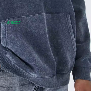 Vente en gros de sweat à capuche personnalisé lourd et délavé coton éponge français avec ficelle vêtements de rue pull Boxy sweat à capuche court pour hommes - Product Image 2