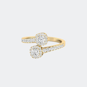 Bague Toi et Moi en or 14 carats avec pavé de diamants de laboratoire de 1,00 CTW, taille ronde et coussin, deux pierres, bijoux pour femmes - Product Image 4