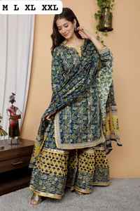 Último diseñador, la mayoría de las tendencias, ropa ocasional de moda, algodón Kurti Sharara y Dupatta con Heavy Gotta Work Online Shopping - Product Image 4