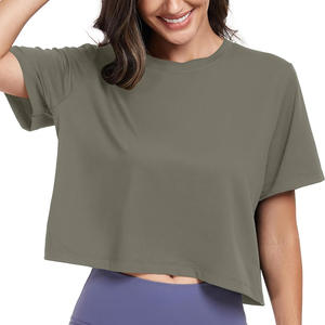 เสื้อโยคะสั้นของผู้หญิงมีสไตล์และขนาดที่กำหนดเองสำหรับการฝึกโยคะฟิตเนสโยคะป้ายโลโก้แบรนด์และสีที่เลือกได้ - Product Image 3