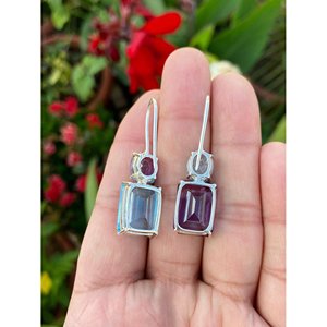 Pendientes Colgantes de Plata 925 con Topacio Azul y Amatista, Geométricos, Chapados en Oro Rosa, con Esmeralda, Perla y Diamante como Piedras Principales, para Bodas y Fiestas - Product Image 4