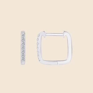 Squared <b>Square</b> <b>Diamond</b> <b>Earring</b> Featuring Round Lab Grown <b>Diamond</b> F-VS 0.11 Carat In 14K Solid Gold Everyday Stacking Gift - Product Image 2