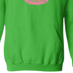 Sudadera con Capucha AKA Indiana State, Verde Irlandés y Rosa, con Estampado Gráfico, Personalizada para Hermandades Griegas - Product Image 5