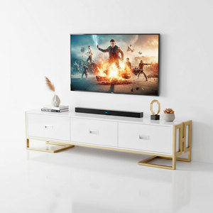 Modern White Painted Wooden TV Stand with 3 Drawers and Bronze-Color <b>Frame</b> KTV68065 Foldable TV Table for Farmhouse Use - Product Image 1