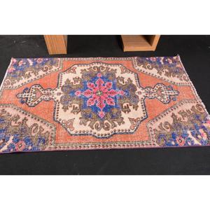 Tapis traditionnel en laine Patchwork bleu Orange 3.6 X 6.3ft tissage plat turc pour décorations de salon soutenu en Latex - Product Image 3