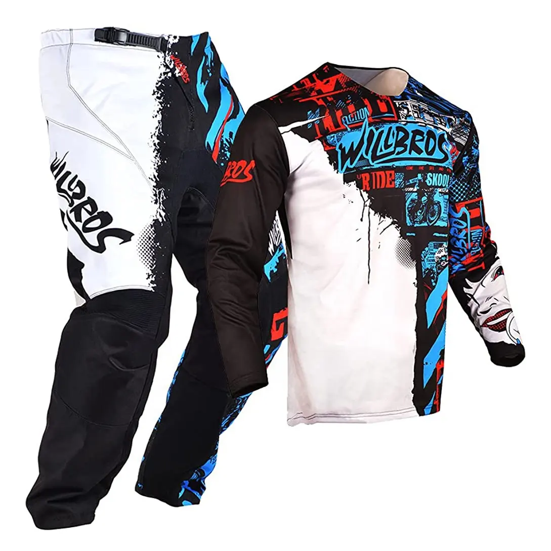 Conjunto de camiseta y pantalones de motocross personalizados, jersey transpirable para motocross, pantalones elásticos ligeros, estampado por sublimación, ropa de carreras para coche