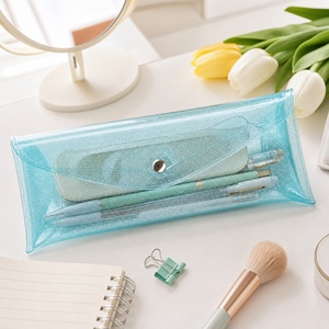 Transparante glitter PVC etui, waterdichte cosmetische borsteltas, brillendoos, opbergtas voor schrijfwaren, aangepaste logo OEM ODM - Product Image 3