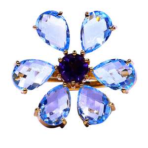 แหวนพลอยโทแพซอเมทิสต์สีเงินสเตอร์ลิงสีฟ้า925สำหรับงานแต่งงานสไตล์คลาสสิกชุบทอง - Product Image 2