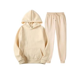 Unisex Winter Running Wear Set Solid Casual Custom Color 100% Cotton Fleece Tracksuit Hooded Sweatshirt Jogger Pants Breathable - Product Image 3