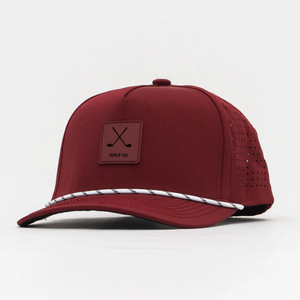 Casquette de camionneur unisexe personnalisée en caoutchouc avec logo perforé structuré à 5 panneaux, corde de golf, imperméable, découpe au laser, OEM pour le sport - Product Image 3
