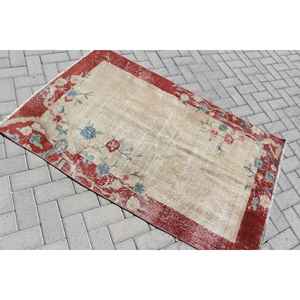 Alfombra Turca, Alfombra Decorativa de 3.4x5.3 pies, Alfombra Oriental Roja de Lana Vintage - Product Image 4