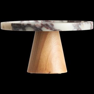 ฐานวางเค้กหินอ่อน Calacatta ทรงกลมหรูหรา พร้อมฐานไม้เนื้อแข็ง ฐานโชว์สไตล์โมเดิร์นสำหรับงานแต่งงาน งานเลี้ยง และตกแต่งบ้าน - Product Image 1