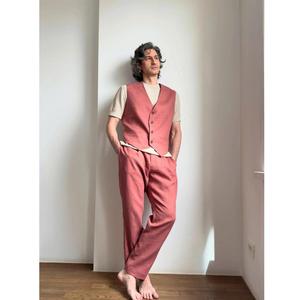 Chaleco y chaleco de lino de terracota vietnamita para novio - Product Image 4