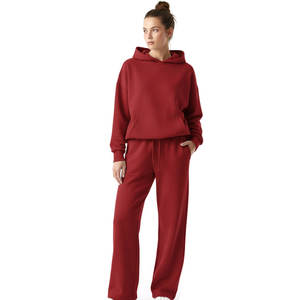 Ensemble de survêtement en molleton de coton vintage pour femmes avec logo personnalisé, deux pièces, sweat-shirt à capuche surdimensionné, style streetwear - Product Image 4