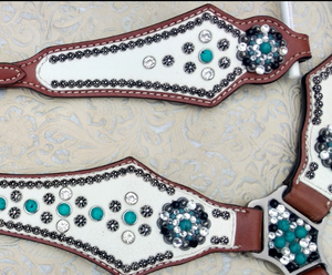 Decorado con diamantes de imitación Conchos cuero caballo Headstall y pecho conjunto hecho de cuero de vaca uso para caballo - Product Image 4