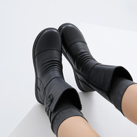 JSHOE sepatu bot kulit sapi asli, sepatu bot wanita gaya Korea nyaman anti selip, sepatu kulit lembut 3cm, sepatu betis setengah, kulit hangat, buatan tangan