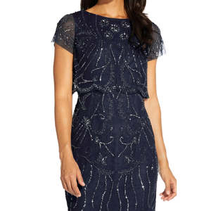 Abito Casual Blu da Donna Adrianna Papell con Sovrapposizione Decorata, Collo Alto e Ricami, Silhouette Dritta, Taglia 14 - Product Image 2