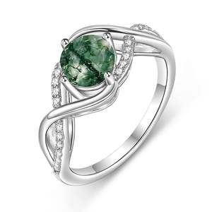 Jeulia Dainty Twist Natural <b>Moss</b> <b>Agate</b> <b>Engagement</b> <b>Ring</b> Rhodium Plated Geometric Gemstone Jewelry - Product Image 2