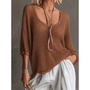Pull en soie respirant à maille ouverte pour femme, style décontracté d'été, avec imprimé dessin animé - Product Image 5