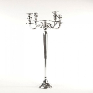 Brass Antique Aluminium Embossed Designer 5 Arms Silver Plated Candelabra for Exports From India for <b>Wedding</b> Centrepiece Hotels - Product Image 4