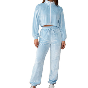 <b>Women</b> 2 Piece <b>Velvet</b> Running Set Autumn Solid Color Sportswear Workout Fitness Set Long Sleeve Zipper Sweatshirt <b>Jogger</b> Pants - Product Image 1