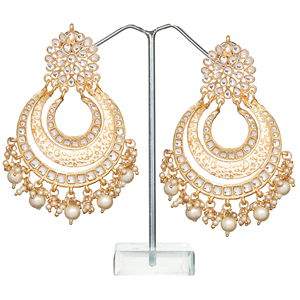 Ethnic Alloy Statement Chandelier Earrings Bead Embellishment Durable Metal Base Gold Plated Crystal Rhinestone Party Wear - Product Image 2