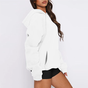 Meilleure qualité 100% coton femmes long sweat à capuche surdimensionné goutte épaule Streetwear pull à capuche logo personnalisé impression velours - Product Image 5