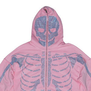 Alta calidad 100% algodón de gran tamaño con cremallera completa esqueleto Sudadera con capucha logotipo personalizado bordado temporada de invierno apropiado - Product Image 4