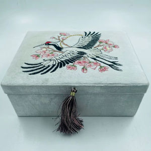 Organisateur de bijoux en tissu de coton en forme de dôme personnalisé Heron Design, broderie, perles, rangement cosmétique, bagues, colliers, personnalisé - Product Image 1