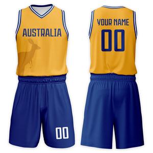 Uniforme de Baloncesto Personalizado de Australia para Niños, Conjunto de Camiseta y Pantalones Cortos Personalizados con Nombre y Número, para Niños y Niñas Aficionados - Product Image 1