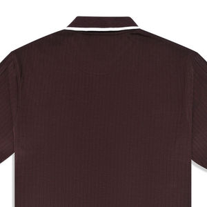 Polo de LICRA 100% algodón con patrón sólido ecológico informal para hombre, camiseta con textura marrón, Media manga con botones - Product Image 5