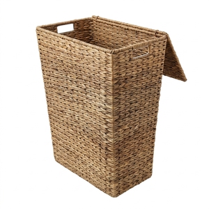 Natural Banana Bark Storage <b>Basket</b> Rectangular Laundry Hamper Hinged Lid Cutout Handle Clothes Bin Setup Pure Art Room Decor Art - Product Image 1
