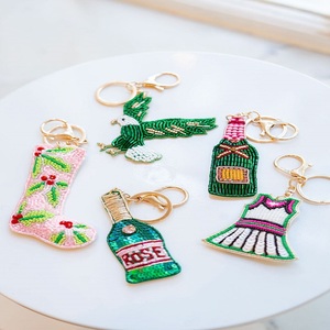 Seed Beads Embroidery Keychain Colorful Handmade Decorative <b>Accessories</b> Stylish Seed Beaded Keychain Handmade Embroidery Bag - Product Image 1
