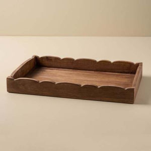 Exclusive Quality Walnut Brown Wood Rectangular Serving <b>Tray</b> <b>Decorative</b> <b>Coffee</b> <b>Table</b> <b>Tray</b> With Wavy Edges Modern Home Accents - Product Image 4