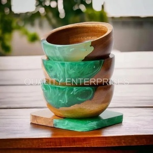 Bol en résine époxy bois, joint aléatoire, couleurs personnalisées, bols à salade, bols à collation, bols à fruits faits à la main pour la maison - Product Image 3