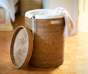 Sisu Handicraft Eco-Friendly Natural White Black Rattan Simple Basket Lid with <b>Linen</b> Flexible Design Multi-Purpose Food-Safe - Product Image 5