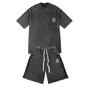 Vente en gros de vêtements d'été nouveau design hommes ensembles jumeaux à manches courtes t-shirt short ensemble double hommes de haute qualité pour hommes délavé à l'acide - Product Image 3