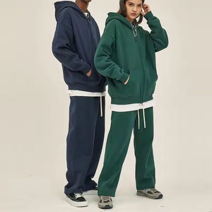 Conjunto de chándal acolchado de gran tamaño unisex OEM | Sudadera con cremallera y pantalones de chándal | Traje de chándal de dos piezas de peso pesado 2025 - Product Image 3