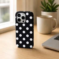 Étui de téléphone deux-en-un avec film antichoc à motif de pois blancs pour iPhone 16 16 Plus 16 Pro 16 Pro Max 15 Pro Max