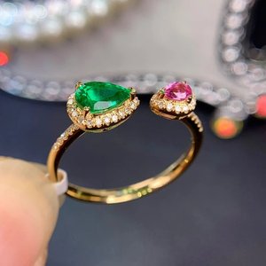 Anillo de moda de oro de 14 quilates para mujer, piedra de rubí esmeralda de Zambia Natural para mayo, junio, piedra natal, celebración, fiesta, aniversario, IGI - Product Image 4