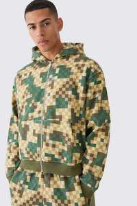 New Sublimation Print Custom logo Oversized Cropped <b>Zipper</b> <b>Hoodie</b> and Baggy Sweatpants Set Camo Tracksuit for <b>Men</b> Pullover Wear - Product Image 3