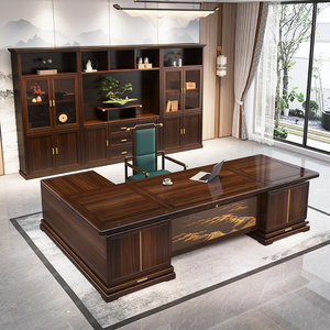 Dark Walnut <b>Black</b> Walnut Wood L-Shaped Executive Desk with Cable Management and Ample Storage 1-Year Warranty - Product Image 2