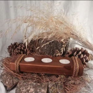 Portavelas de madera antiguo Portavelas pulido hecho a mano por Unique Craft India para decoraciones navideñas - Product Image 1