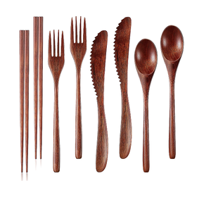 Nouvel ensemble six cuillères brun polonais couverts vaisselle ustensiles de cuisine couverts en bois naturel pour la maison hôtel Restaurant - Product Image 1