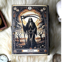 Carnet artisanal en cuir véritable imprimé gothique, couverture cartes de tarot, pages vintage à bords festonnés, cadeau classique sorcière, Halloween, horreur