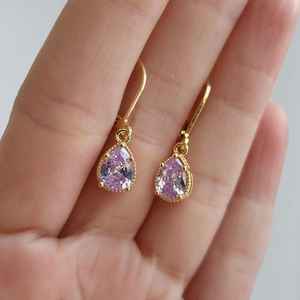 Purple Amethyst Gemstone Charms 925 Sterling Silver Gold Plated Cute Dangle Earrings-High Quality Unique Design Anniversary Gift - Product Image 2